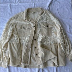 POL Cream Lace Jean Jacket